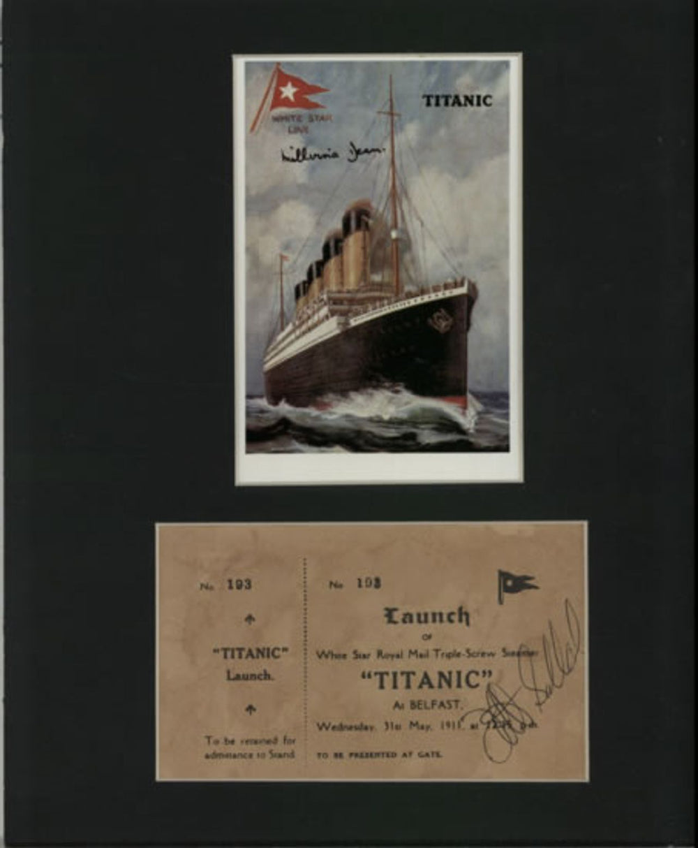 RMS Titanic White Star Replica Postcard & Launch Ticket - Autographed UK memorabilia SIGNED MEMORABILIA