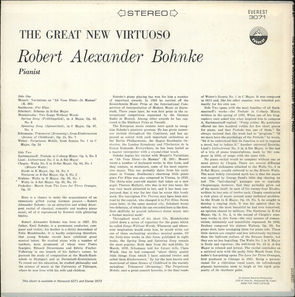 Robert Bohnke The Great New Virtuoso US vinyl LP album (LP record)