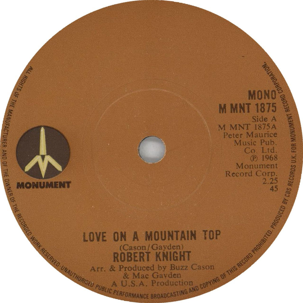 Robert Knight Love On A Mountain Top UK 7" vinyl single (7 inch record / 45) RBP07LO302976