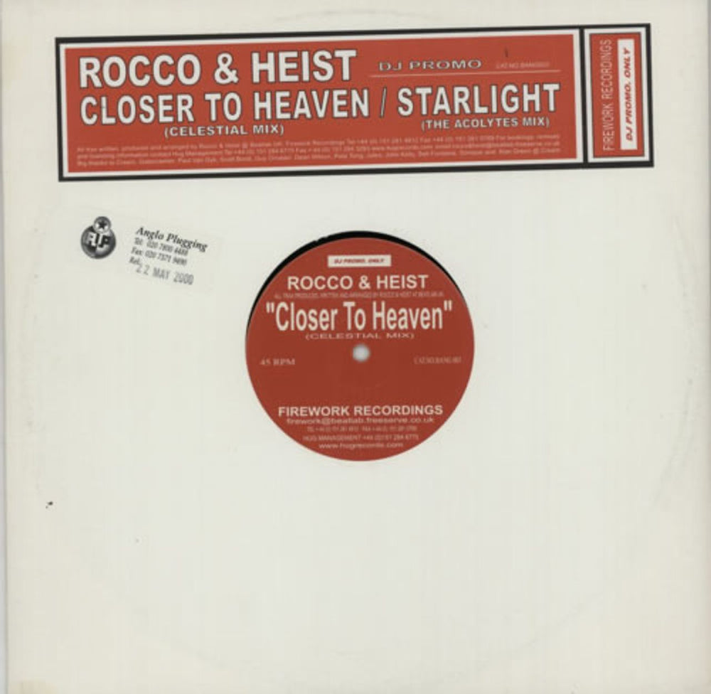 Rocco & Heist Closer To Heaven / Starlight UK Promo 12" vinyl single (12 inch record / Maxi-single) BANG003