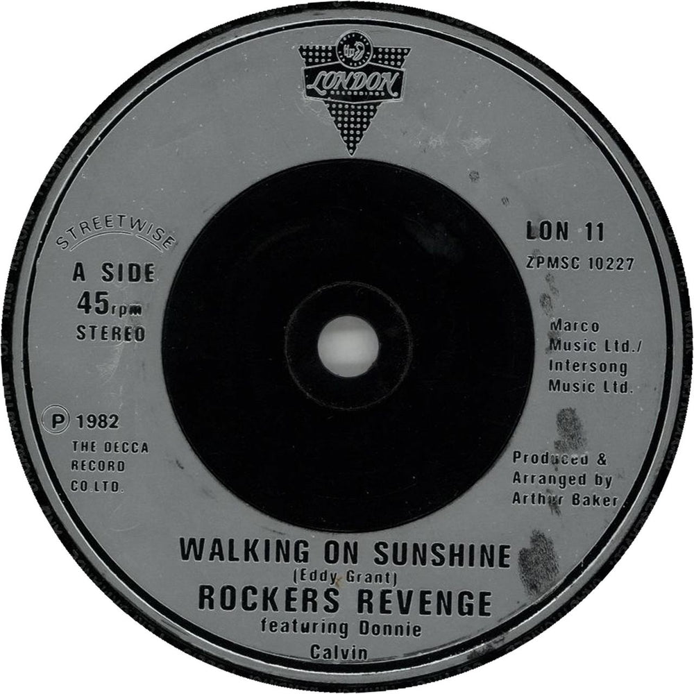 Rocker's Revenge Walking On Sunshine - Silver Injection UK 7" vinyl single (7 inch record / 45) LON11