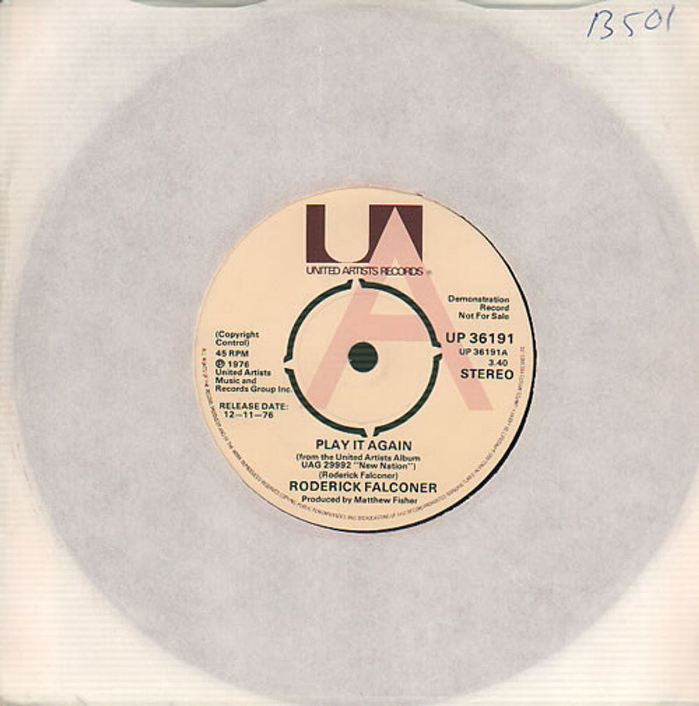 Roderick Falconer Play It Again - A Label UK Promo 7" vinyl single (7 inch record / 45) UP36191