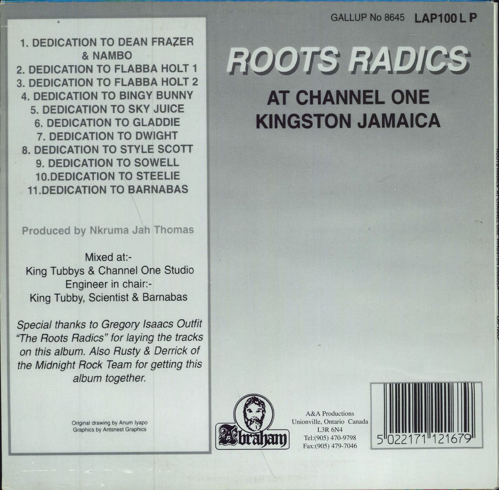 Roots Radics At Channel One Kingston Jamaica Canadian vinyl LP album (LP record)