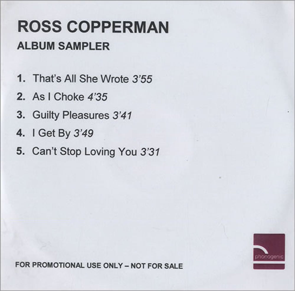 Ross Copperman Welcome To Reality - Album Sampler UK Promo CD-R acetate CD-R ACETATE