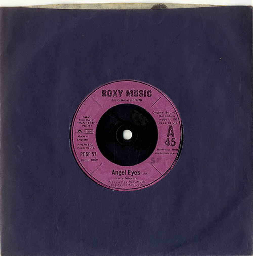 Roxy Music Angel Eyes UK 7" vinyl single (7 inch record / 45) POSP67