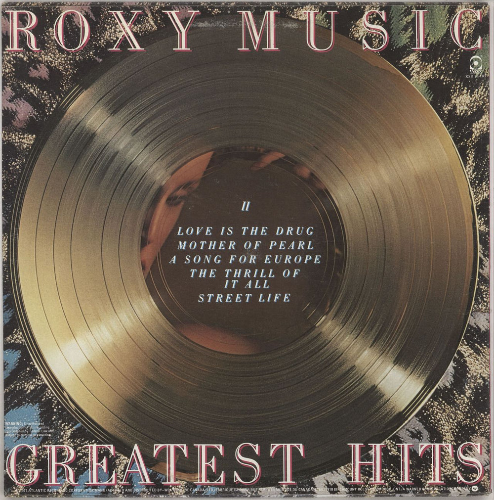 Roxy Music Greatest Hits Canadian vinyl LP album (LP record)