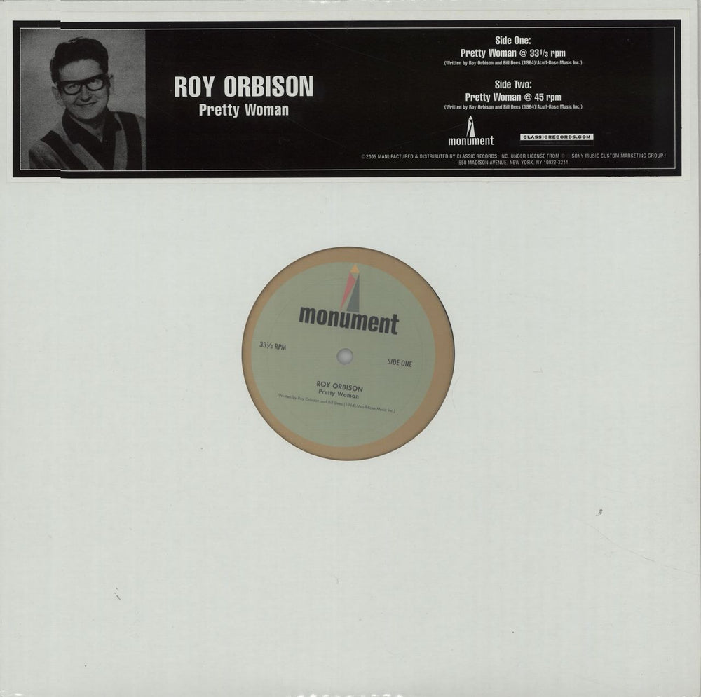 Roy Orbison Pretty Woman - 200gm Clear Vinyl US 12" vinyl single (12 inch record / Maxi-single) RTH1001