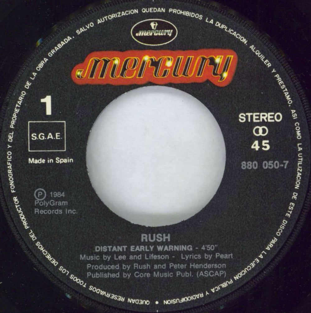 Rush Alerta Roja - Distant Early Warning Spanish 7" vinyl single (7 inch record / 45) RUS07AL465215