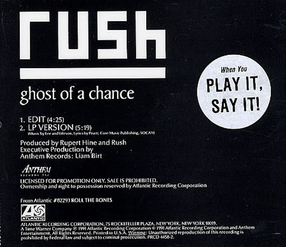 Rush Ghost Of A Chance US Promo CD single (CD5 / 5") RUSC5GH03737