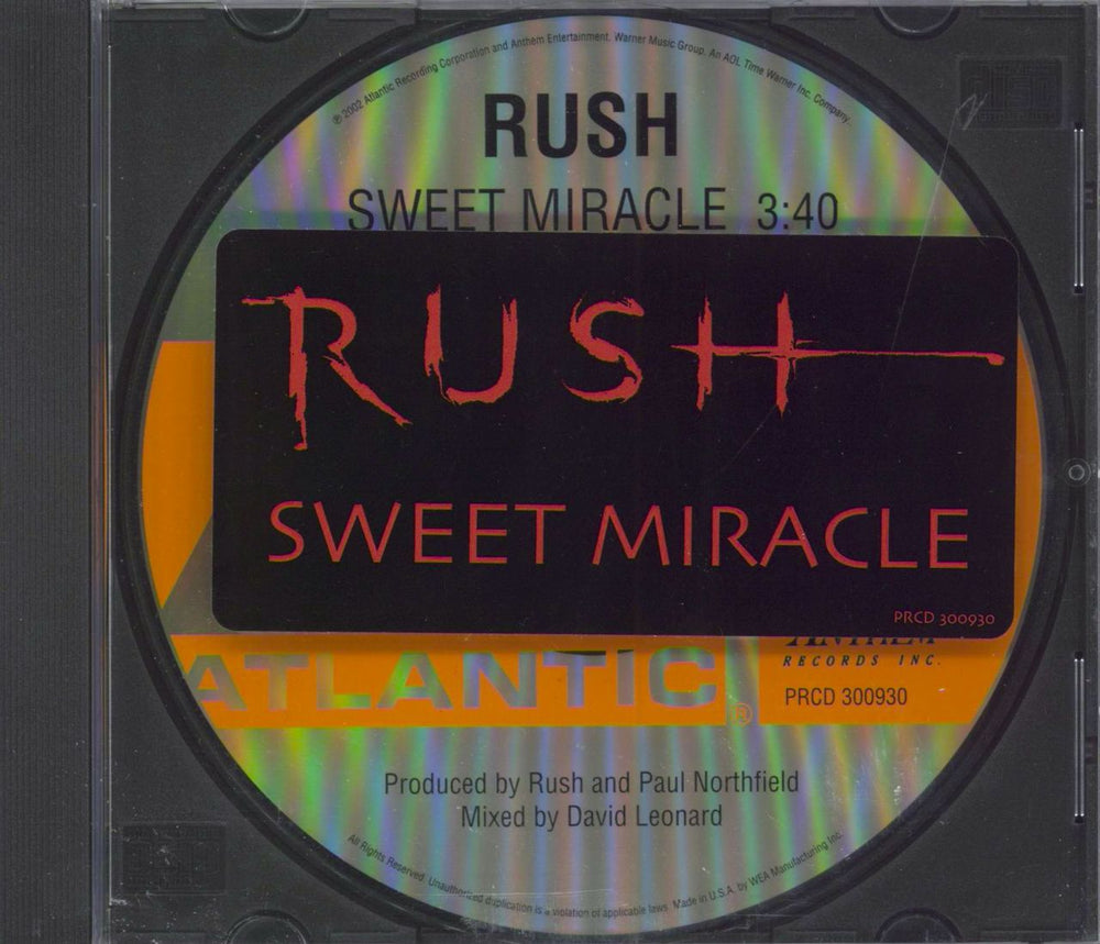 Rush Sweet Miracle US Promo CD single (CD5 / 5") PRCD300930