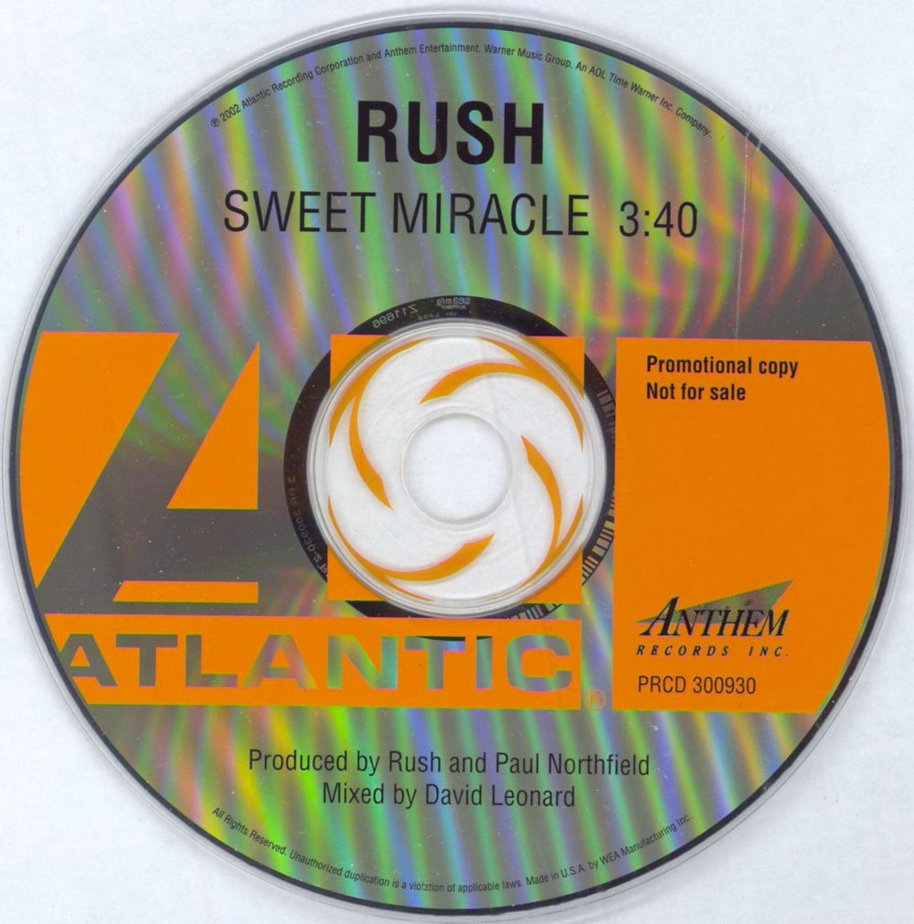 Rush Sweet Miracle US Promo CD single (CD5 / 5") RUSC5SW226069