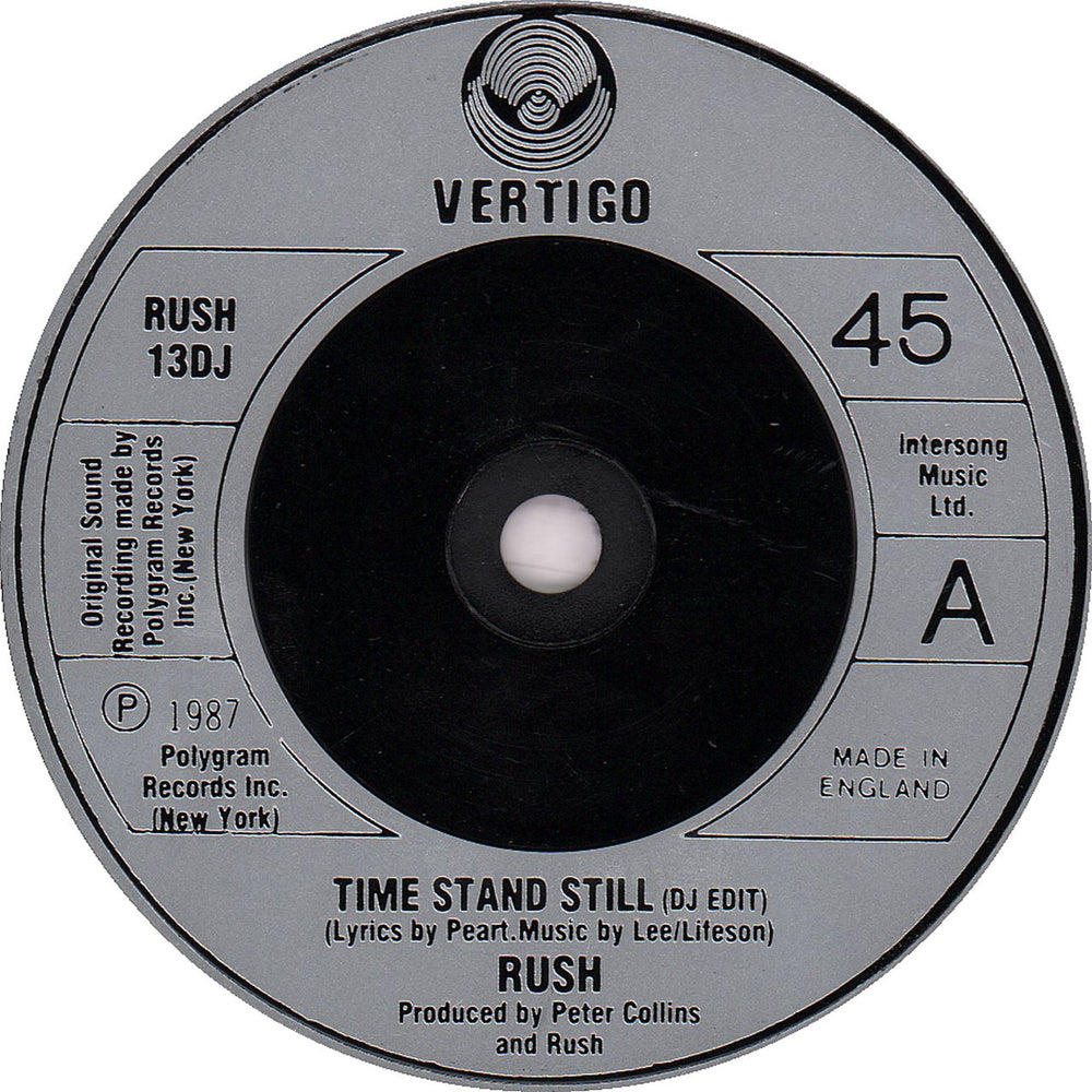 Rush Time Stand Still UK Promo 7" vinyl single (7 inch record / 45) RUSH13DJ