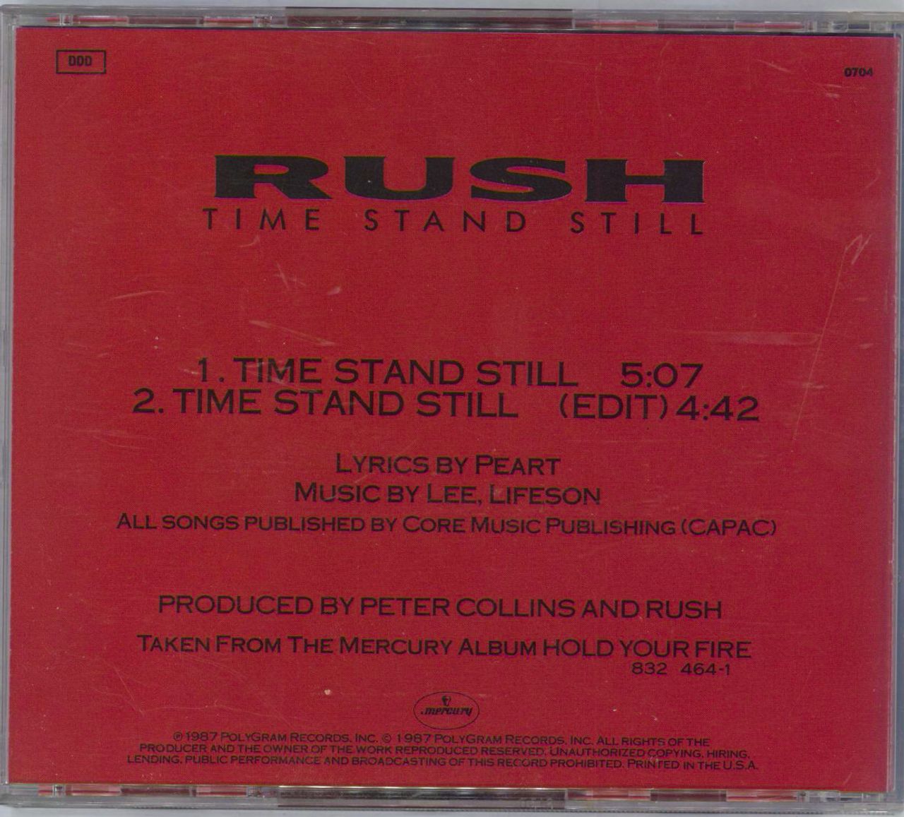Rush Time Stand Still US Promo CD single (CD5 / 5")