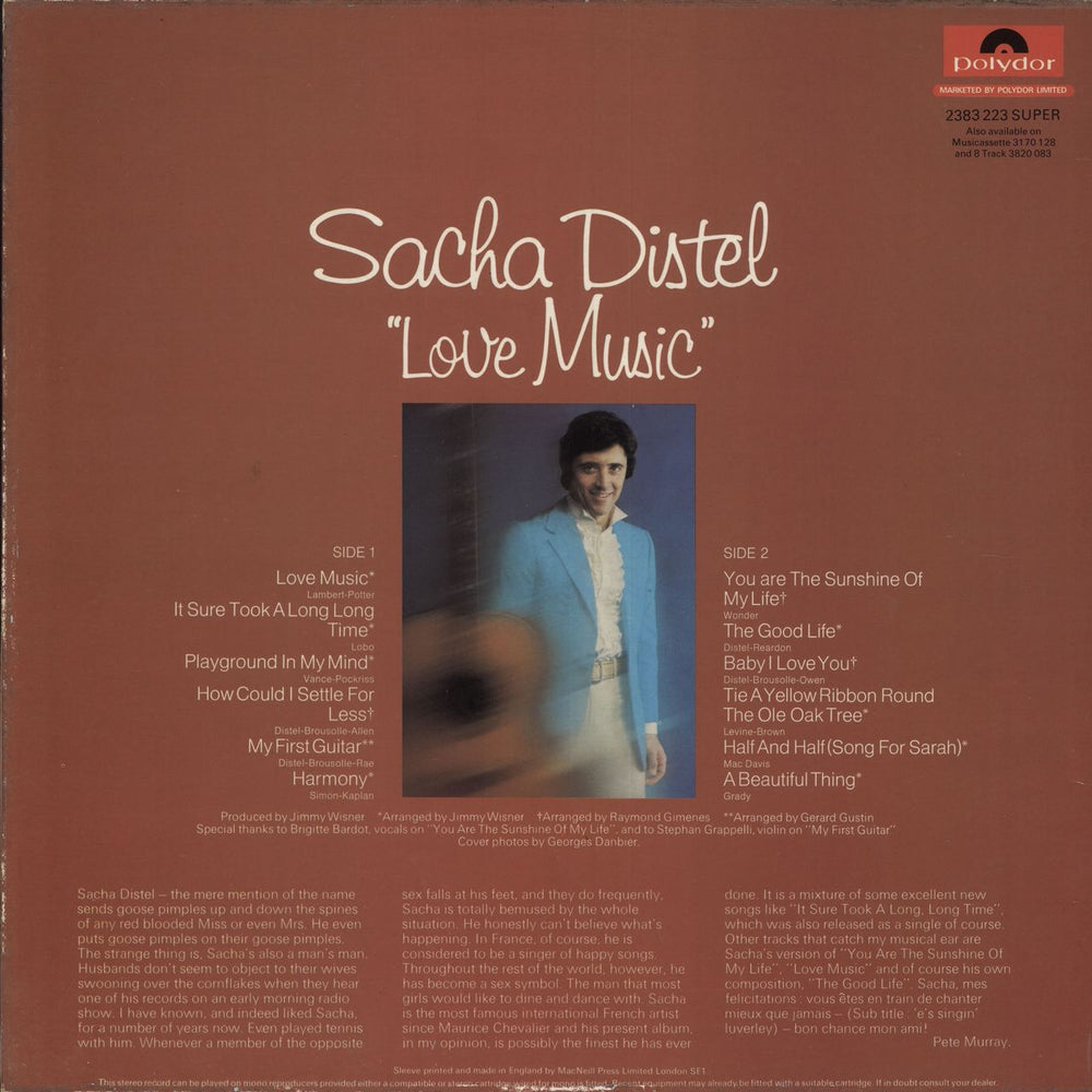 Sacha Distel Love Music UK vinyl LP album (LP record)