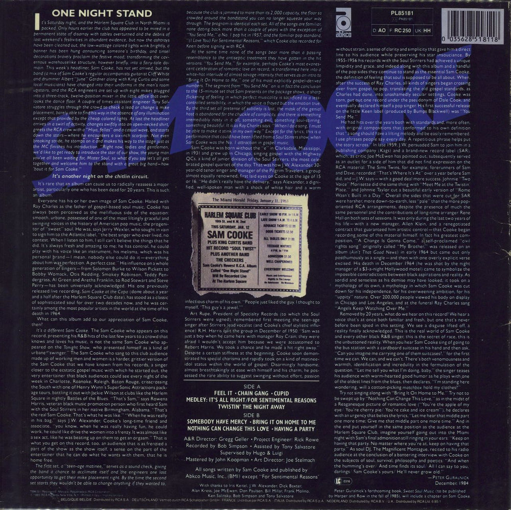 Sam Cooke Live At The Harlem Square, 1963 - EX Italian vinyl LP album (LP record)