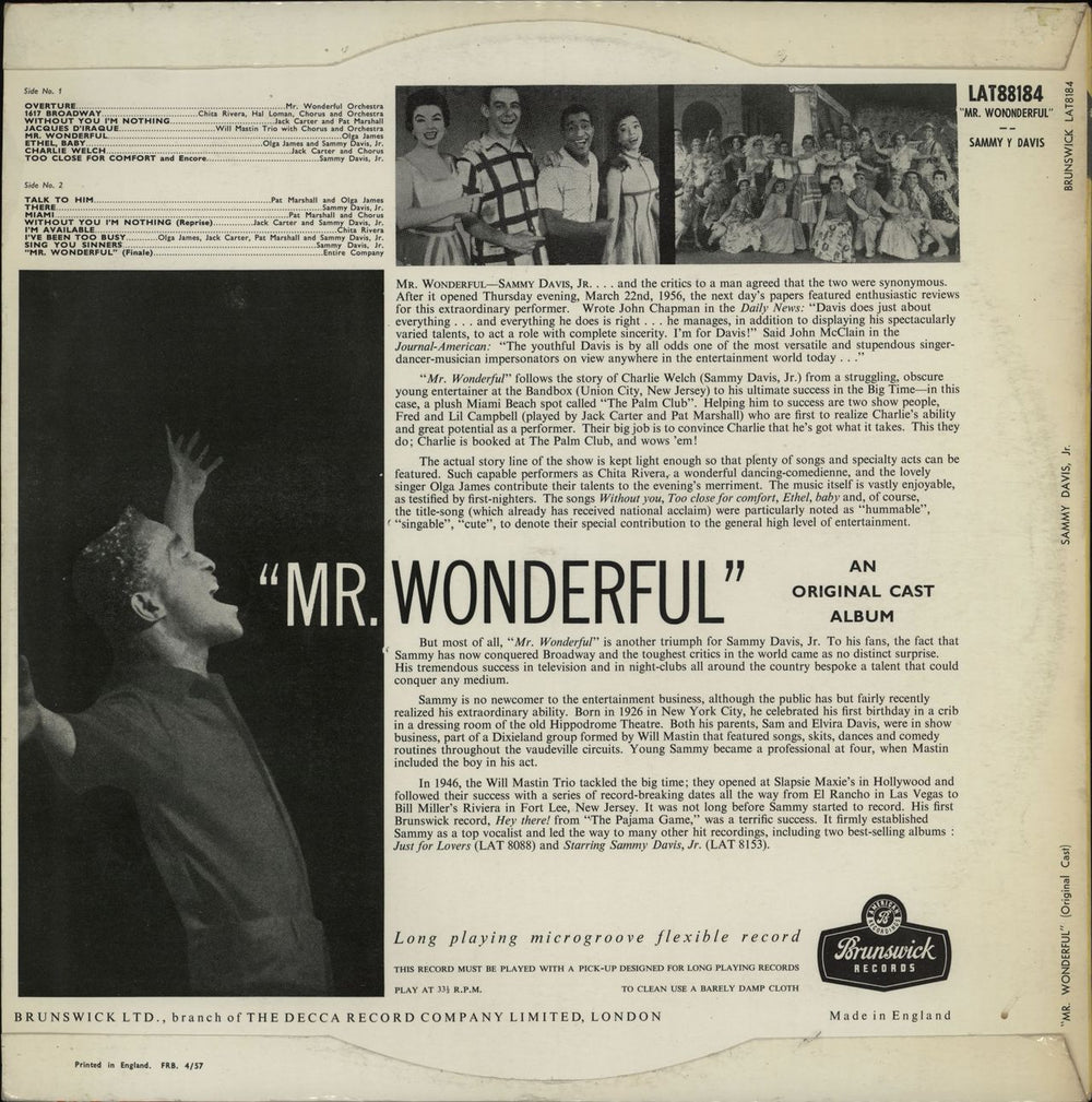 Sammy Davis Jr Mr. Wonderful UK vinyl LP album (LP record)