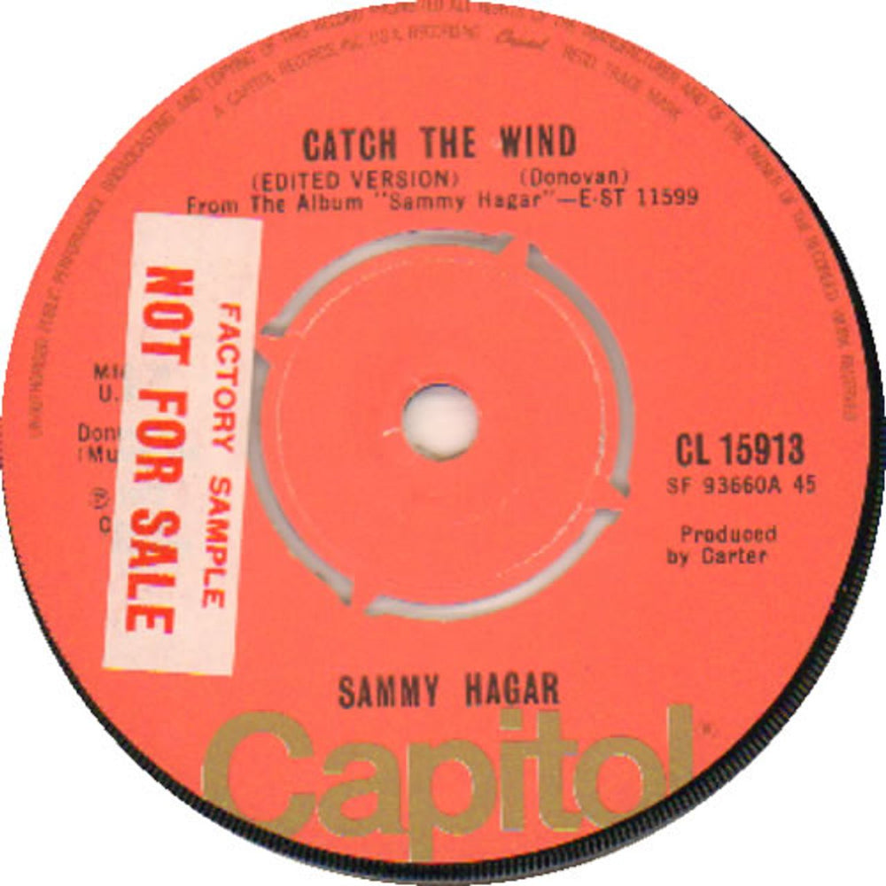 Sammy Hagar Catch The Wind - Factory Sample UK 7" vinyl single (7 inch record / 45) CL15913