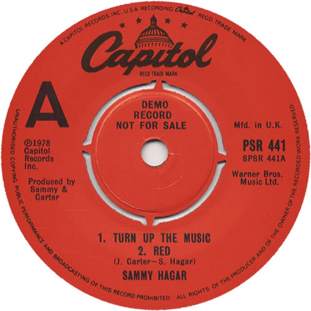 Sammy Hagar Turn Up The Music UK Promo 7" vinyl single (7 inch record / 45) PSR441