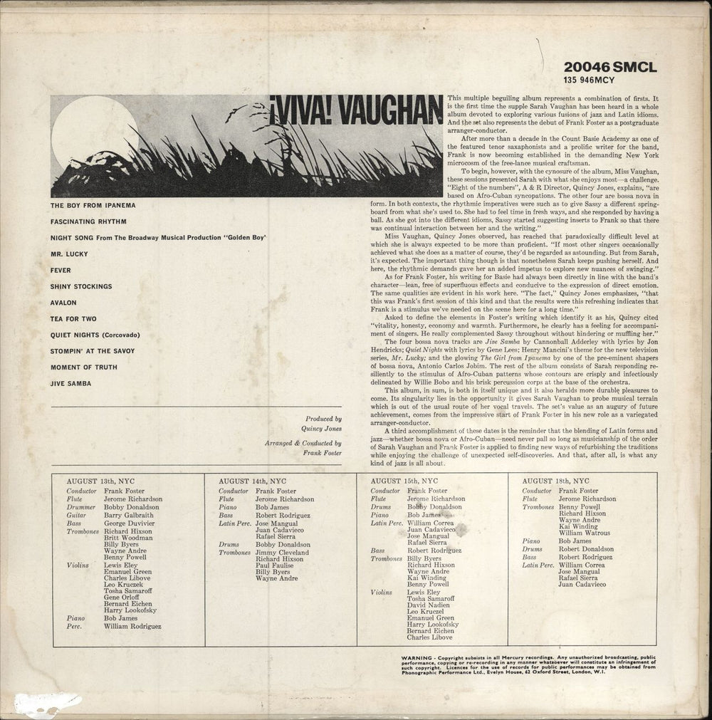 Sarah Vaughan ¡Viva! Vaughan UK vinyl LP album (LP record)