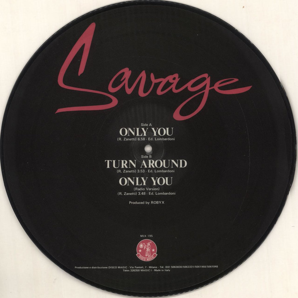 Savage (Italo-Disco) Only You Italian 12" vinyl picture disc (12 inch picture record)