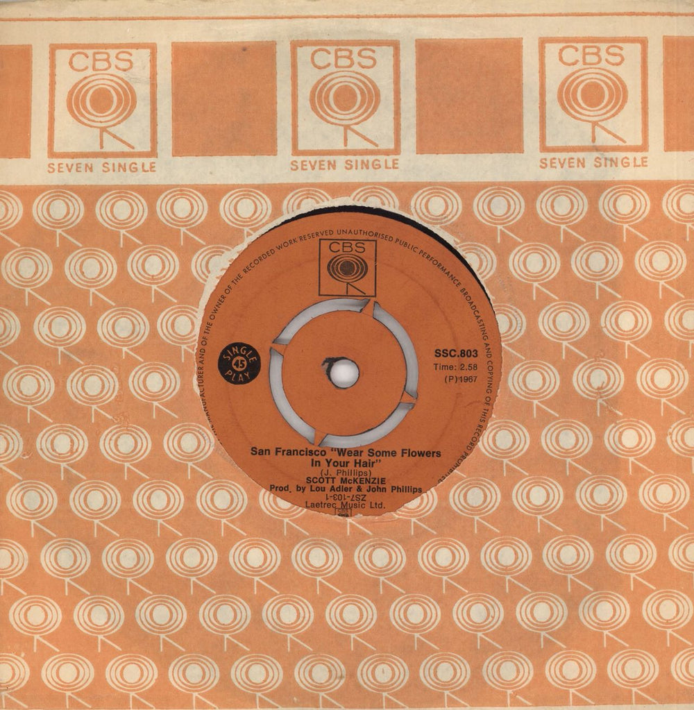 Scott McKenzie San Francisco "Wear Some Flowers In Your Hair" South African 7" vinyl single (7 inch record / 45) SSC.803