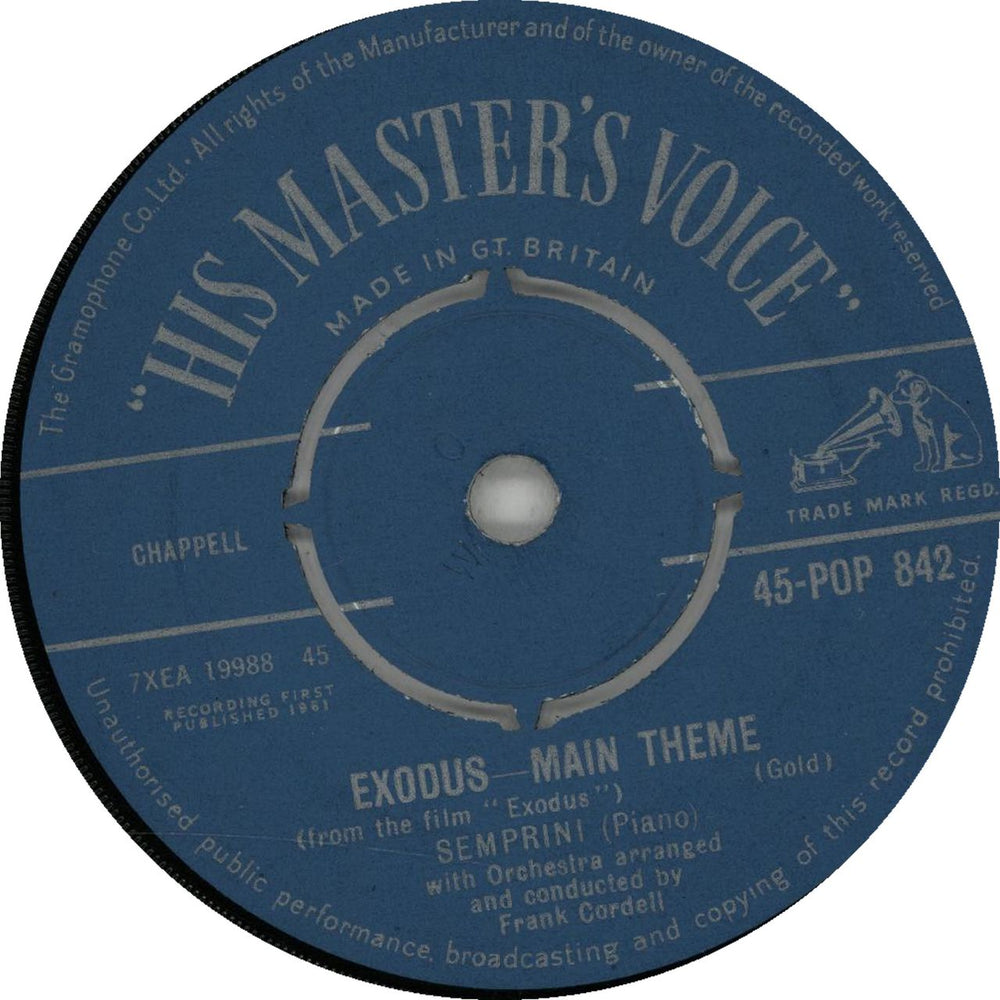 Semprini Exodus - Main Theme UK 7" vinyl single (7 inch record / 45) 45-POP842