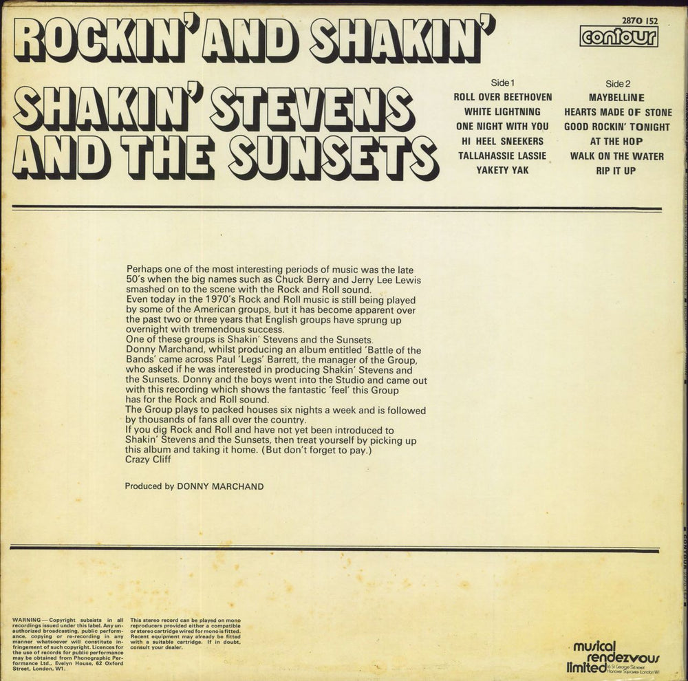 Shakin' Stevens Rockin' And Shakin' UK vinyl LP album (LP record)