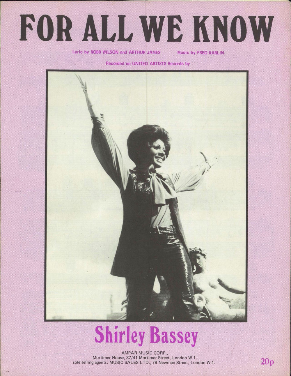 Shirley Bassey For All We Know UK sheet music SHEET MUSIC