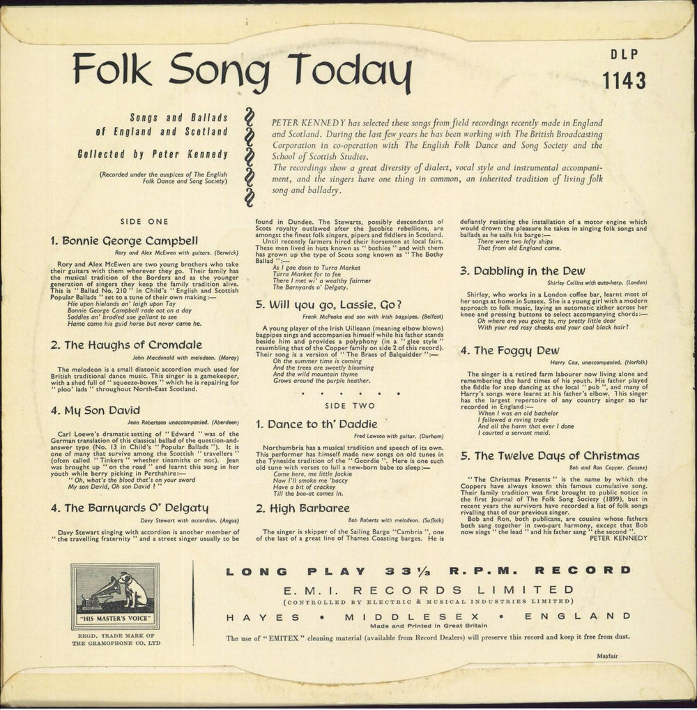 Shirley Collins Folk Song Today UK 10" vinyl single (10 inch record)