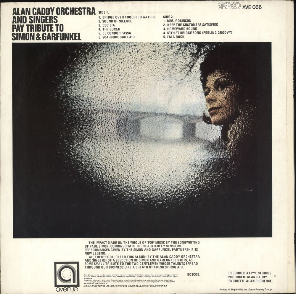 Simon & Garfunkel Alan Caddy Orchestra And Singers Pay Tribute To Simon And Garfunkel UK vinyl LP album (LP record)