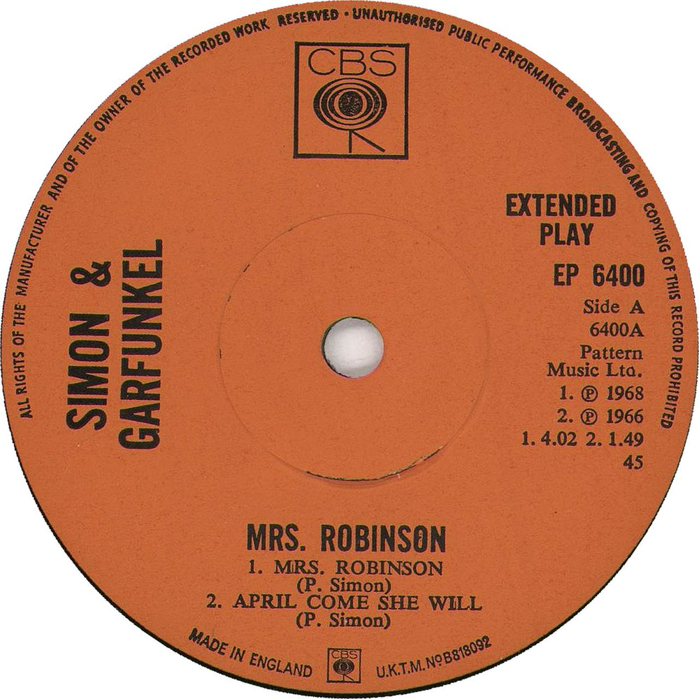 Simon & Garfunkel Mrs Robinson EP UK 7" vinyl single (7 inch record / 45) SGF07MR63679