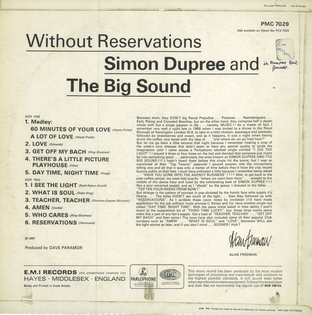 Simon Dupree & The Big Sound Without Reservations - VG - wos UK vinyl LP album (LP record)