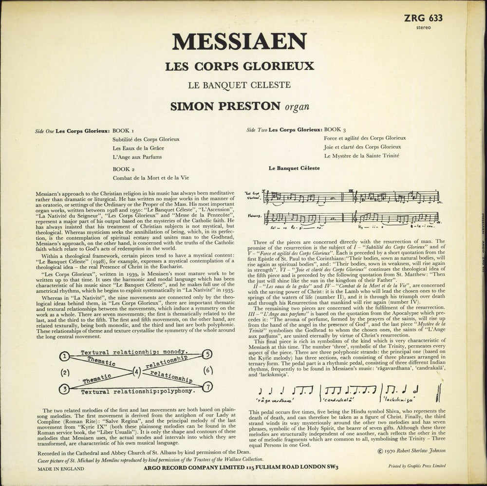 Simon Preston Messiaen: Les Corps Glorieux / Le Banquet Celeste UK vinyl LP album (LP record)