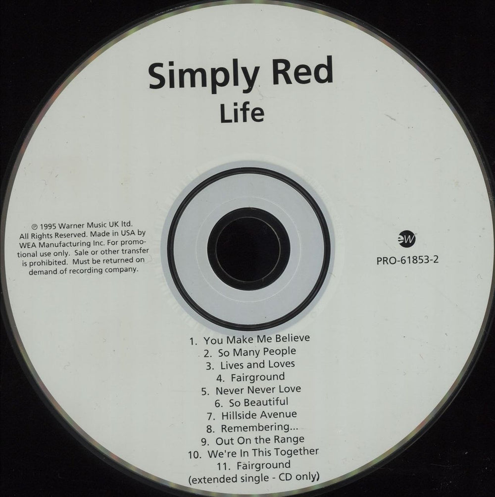 Simply Red Life US Promo CD album (CDLP) PRO-61853-2