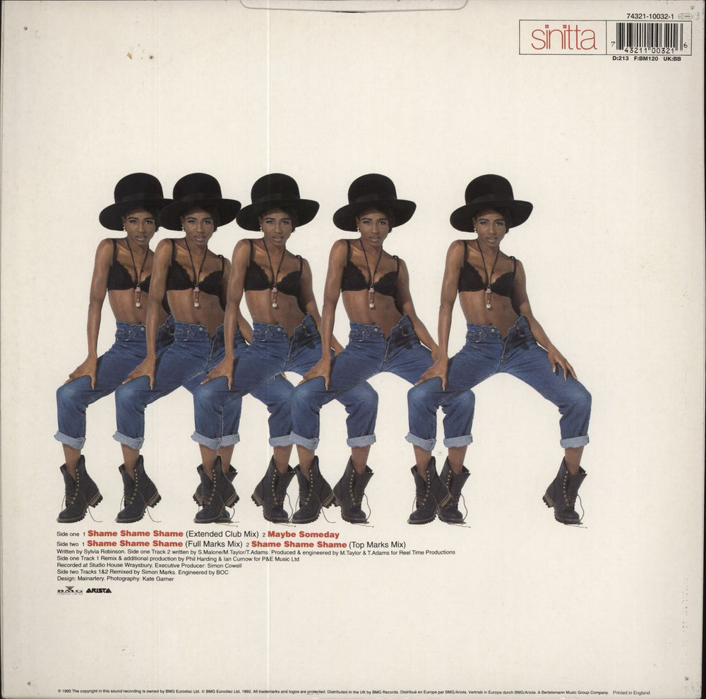 Sinitta Shame Shame Shame - Autographed UK 12" vinyl single (12 inch record / Maxi-single) 743211003216