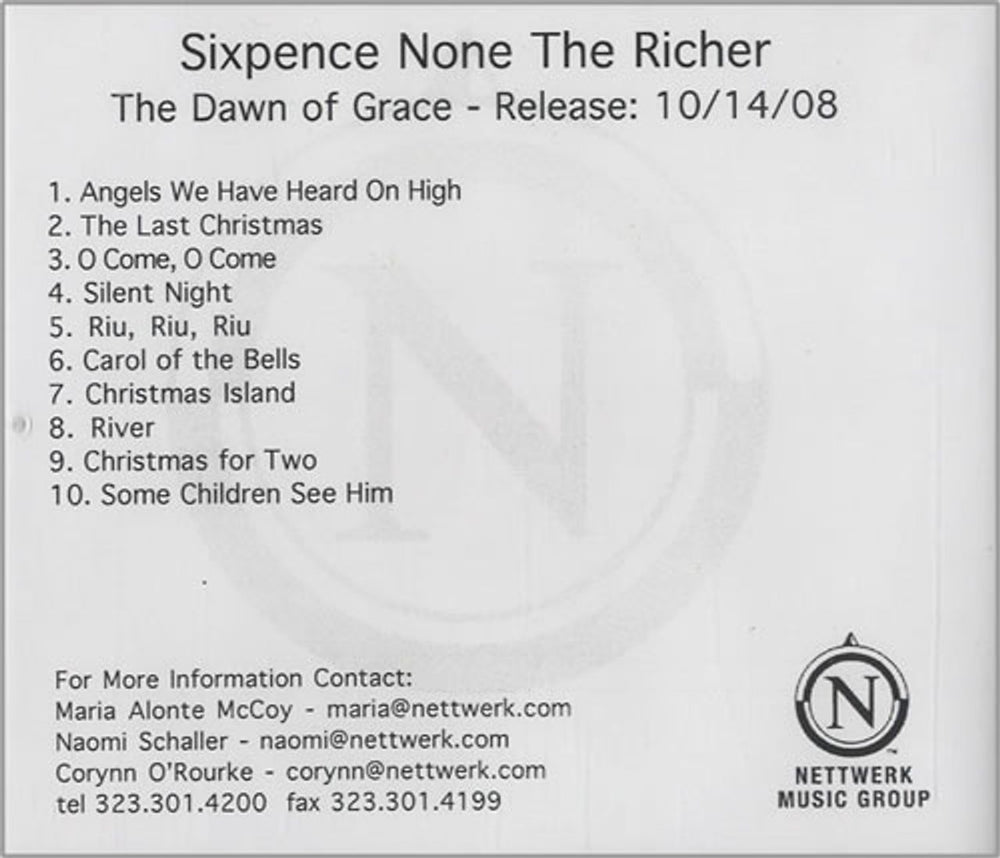 Sixpence None The Richer The Dawn Of Grace US Promo CD-R acetate CDR ACETATE