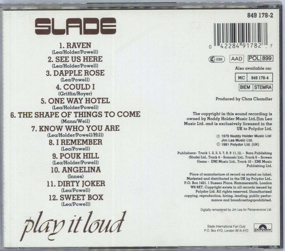 Slade Play It Loud UK CD album (CDLP) 042284917827