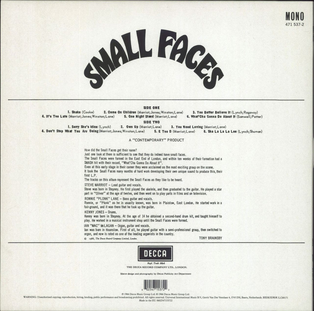 Small Faces Small Faces - 180gm UK vinyl LP album (LP record) 602547153722