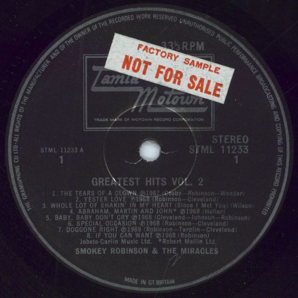 Smokey Robinson Greatest Hits Vol. 2 - Factory Sample UK vinyl LP album (LP record) OKELPGR790338