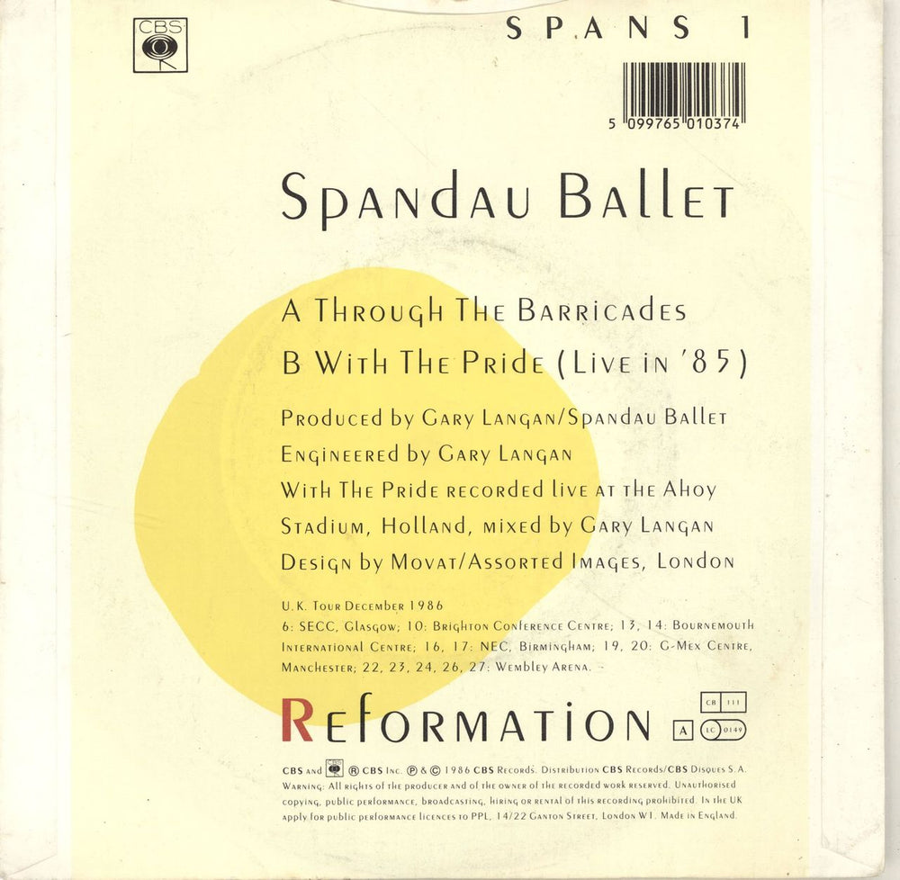 Spandau Ballet Through The Barricades UK 7" vinyl single (7 inch record / 45) SPB07TH187970