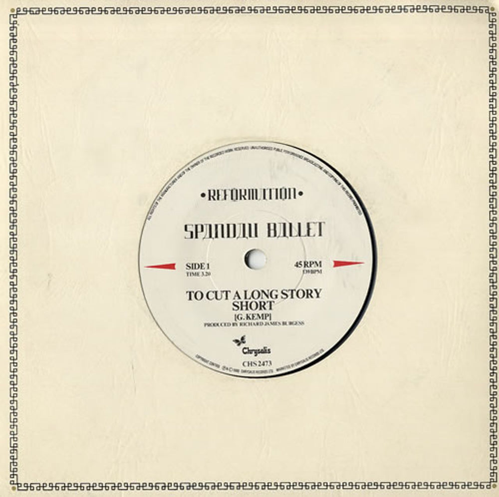 Spandau Ballet To Cut A Long Story Short UK 7" vinyl single (7 inch record / 45) CHS2473