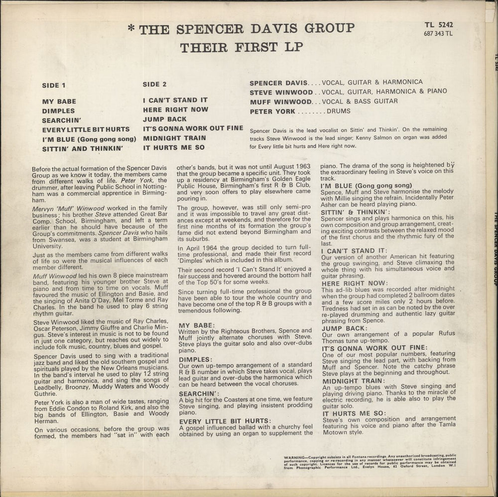 Spencer Davis Group Their First LP UK vinyl LP album (LP record)