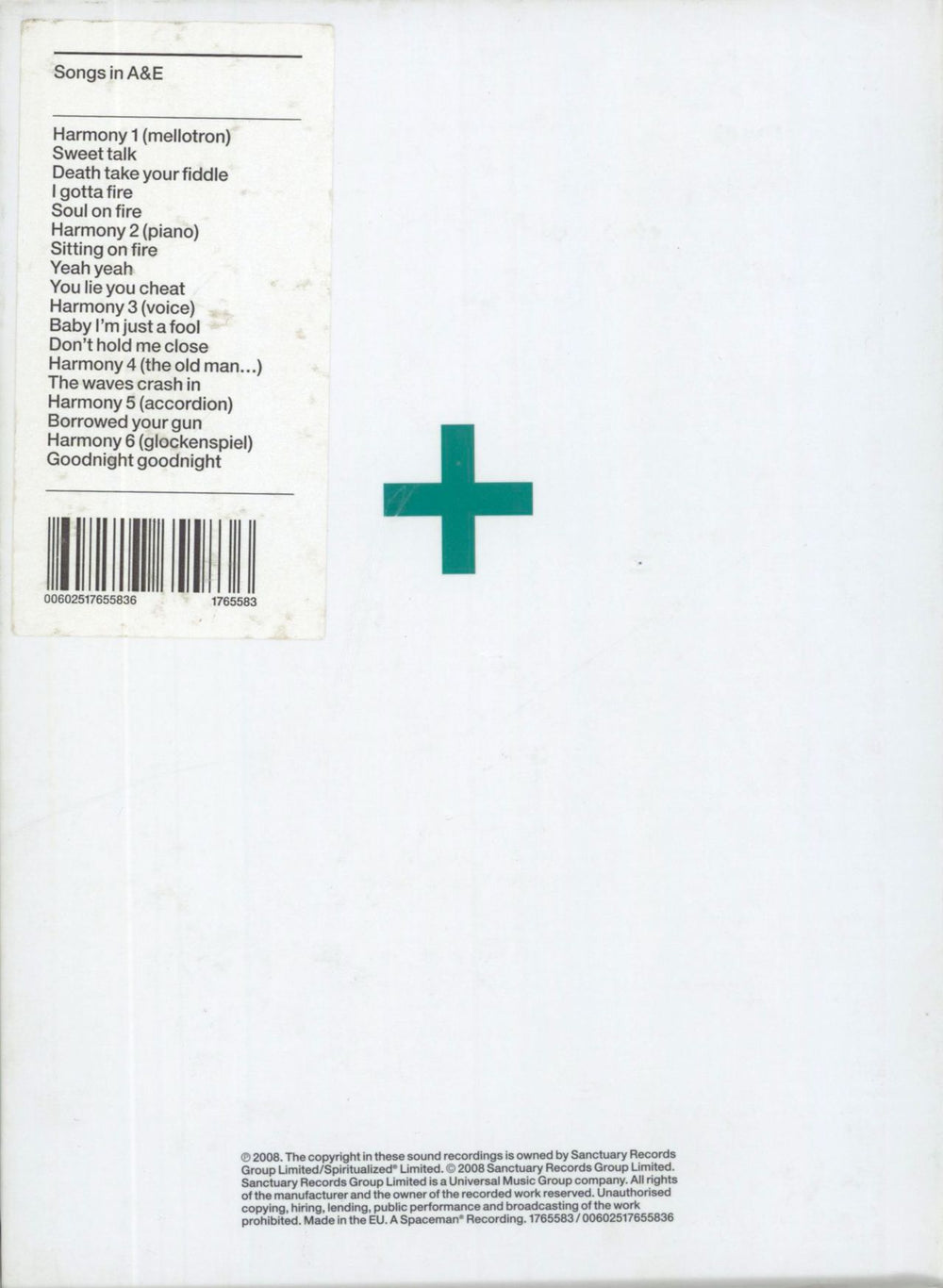 Spiritualized Songs In A&E UK CD album (CDLP) 602517655836