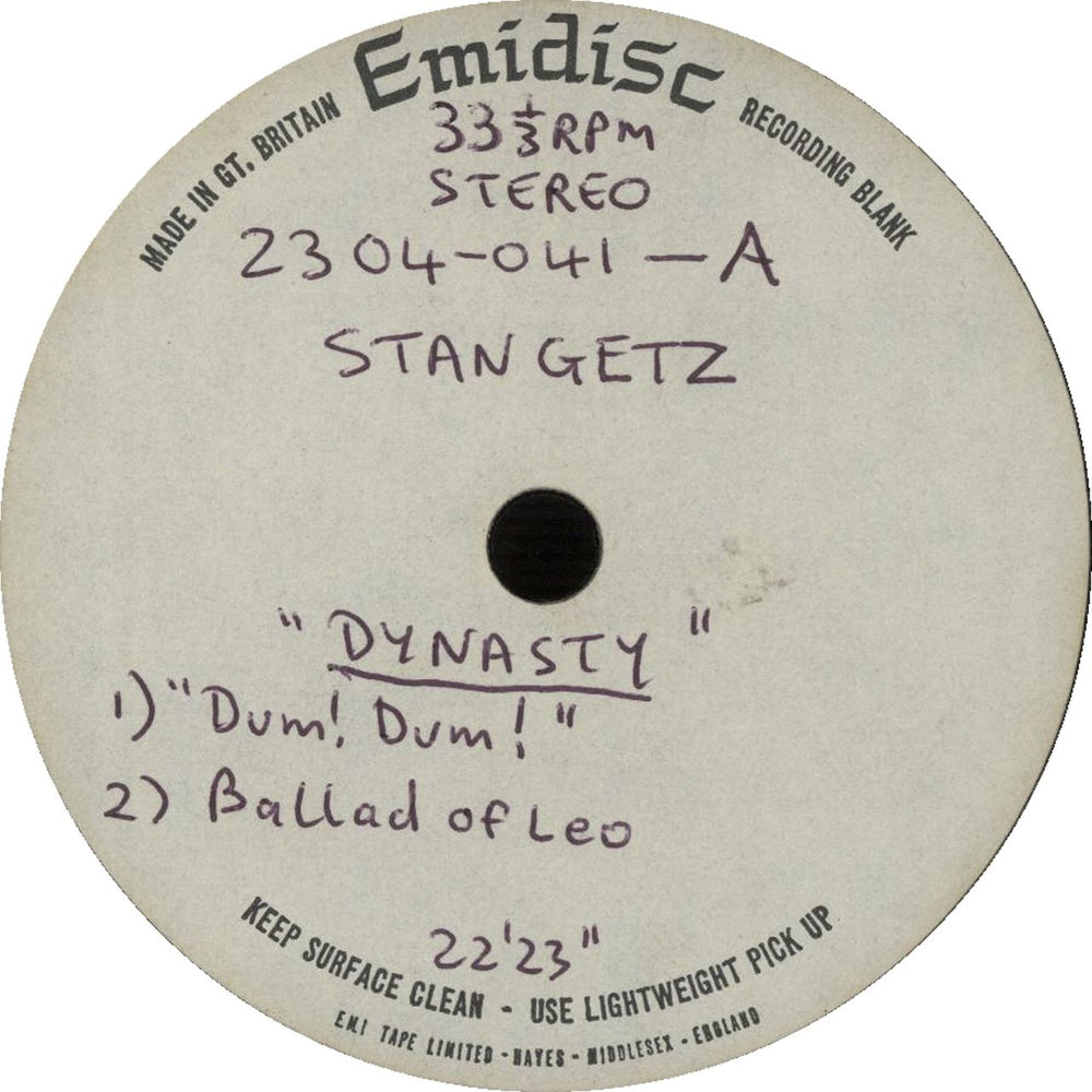 Stan Getz Dynasty UK acetate 2 X ACETATE