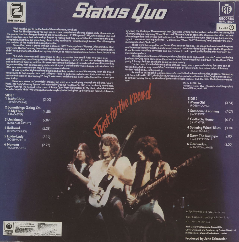 Status Quo Just For The Record Spanish vinyl LP album (LP record)