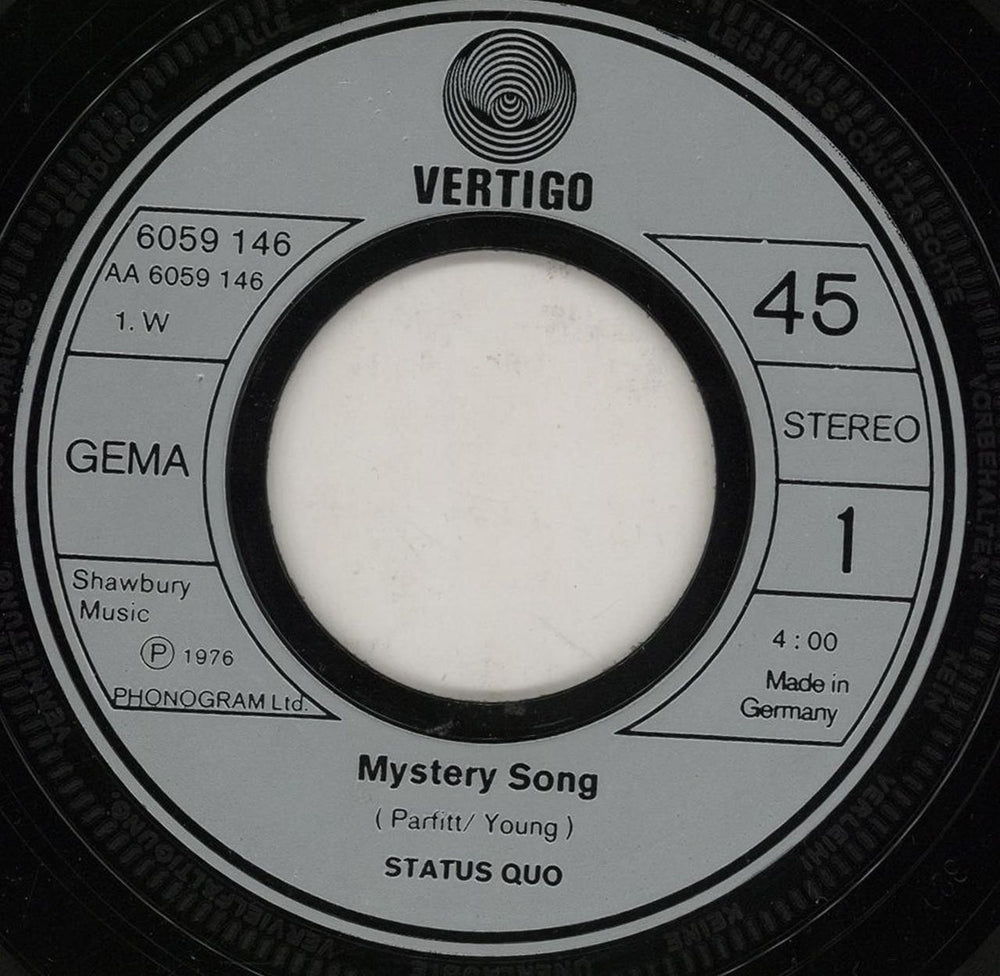 Status Quo Mystery Song German 7" vinyl single (7 inch record / 45) QUO07MY763455