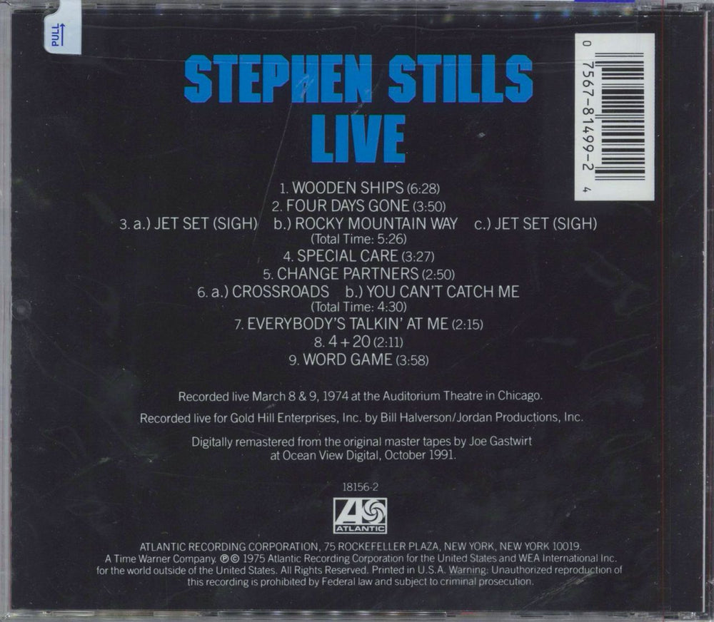 Stephen Stills Live: Remastered - Sealed US CD album (CDLP) 075678149924