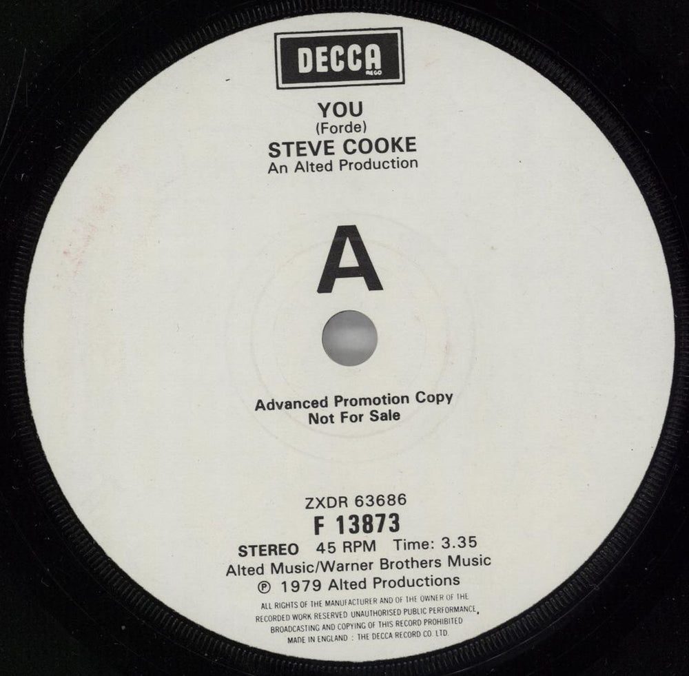 Steve Cooke You UK Promo 7" vinyl single (7 inch record / 45) F13873