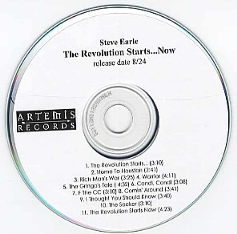 Steve Earle The Revolution Starts...Now US Promo CD-R acetate CDR ACETATE