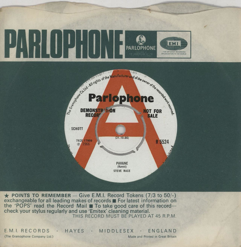 Steve Race Pavane - A Label UK Promo 7" vinyl single (7 inch record / 45) R5524